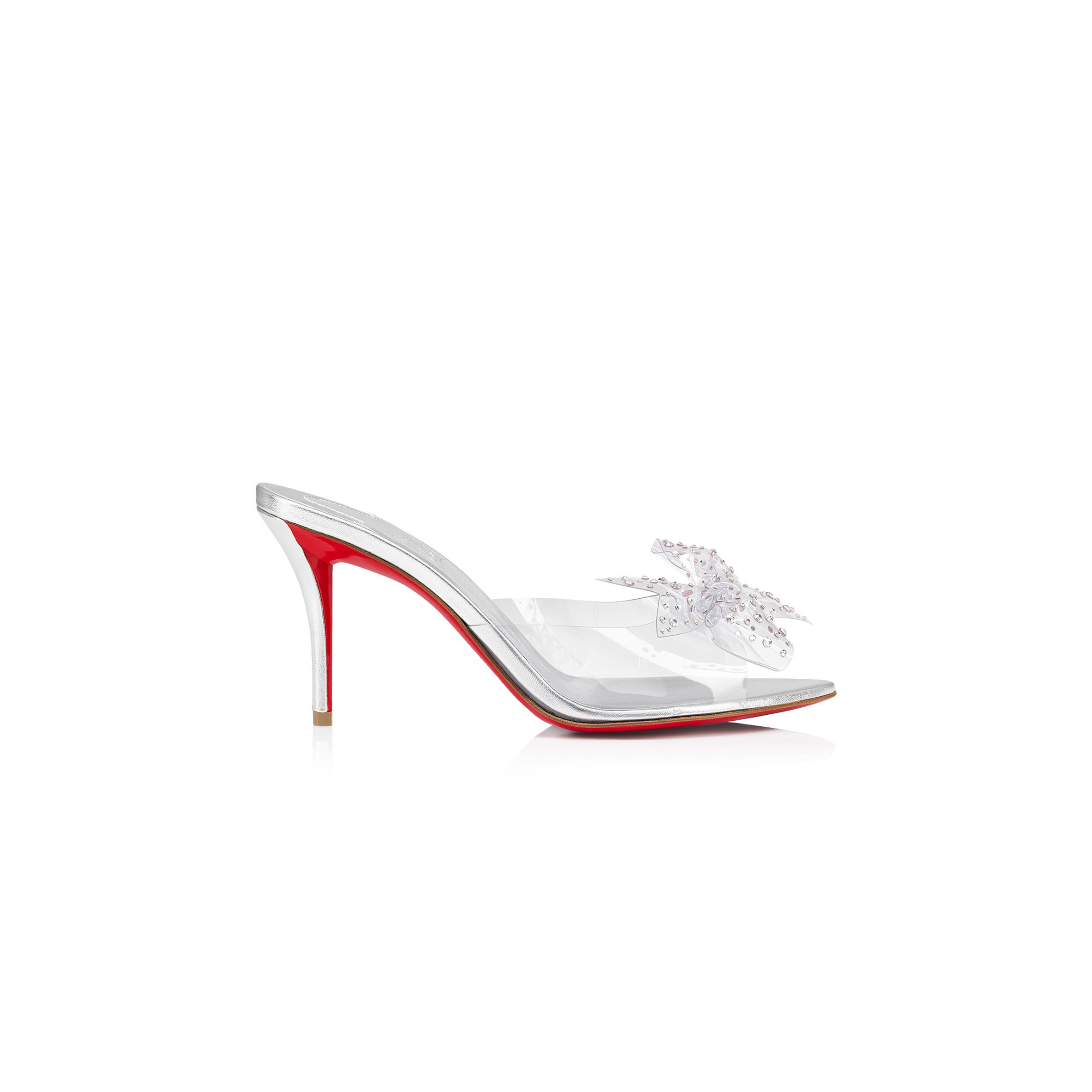 Ch**an louboutin aqua strass 80mm mules-pvc, iridescent nappa leather and strass-silver-women 1240792s339